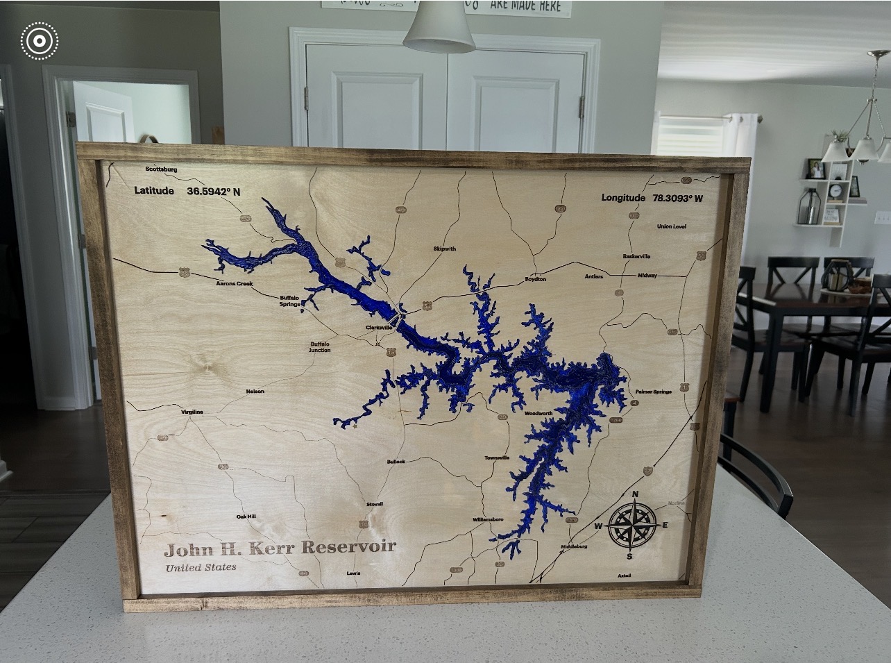 Custom John H. Kerr Reservoir wood map